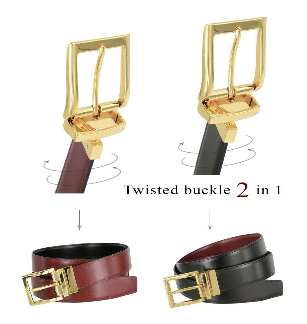 Men Genuine Leather Plate Reversible Buckle Belt Toothpick Pattern