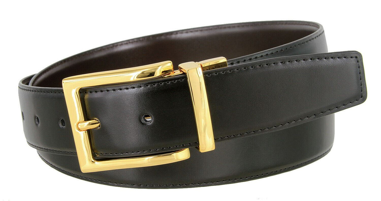 PACIFIC GOLD Reversible Belt with Pin-Buckle Closure For Men (Black, 50)