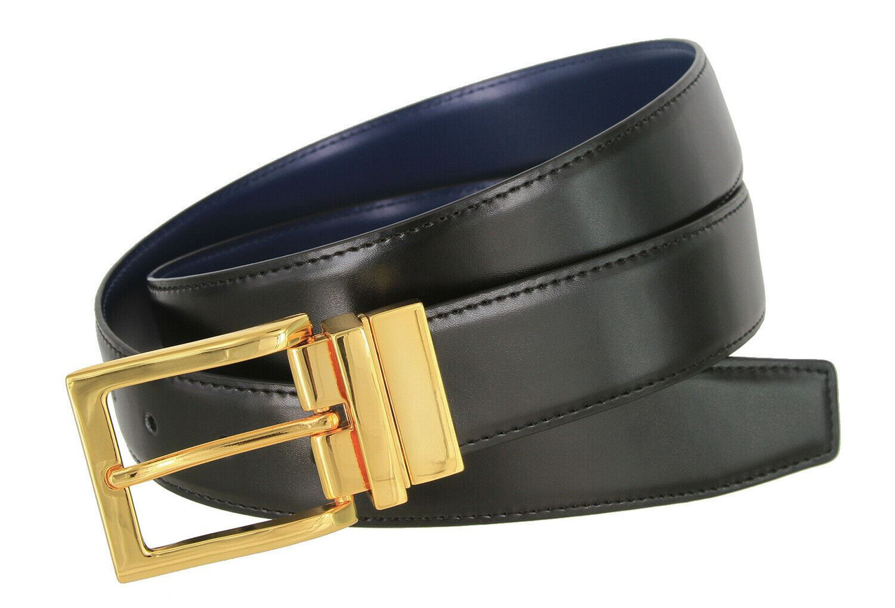 Buy Gold Buckle Black Belt For Men, Reversible to Brown