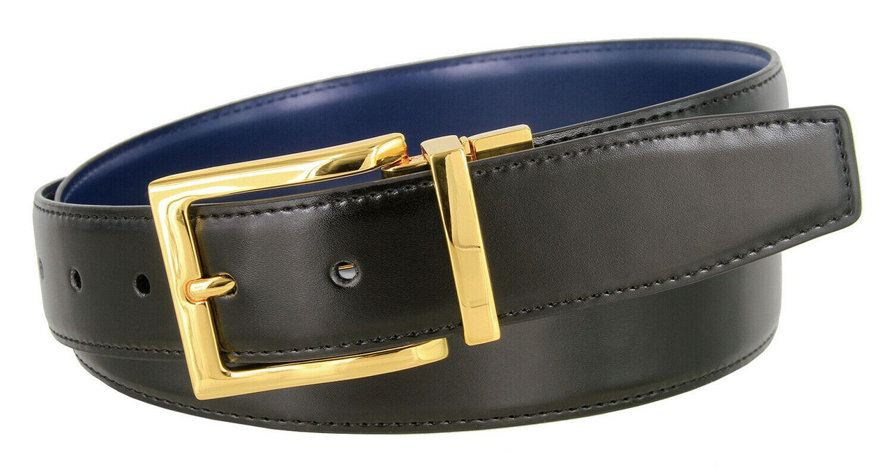 Men's Reversible Belt Gold Buckle Genuine Leather Dress Casual