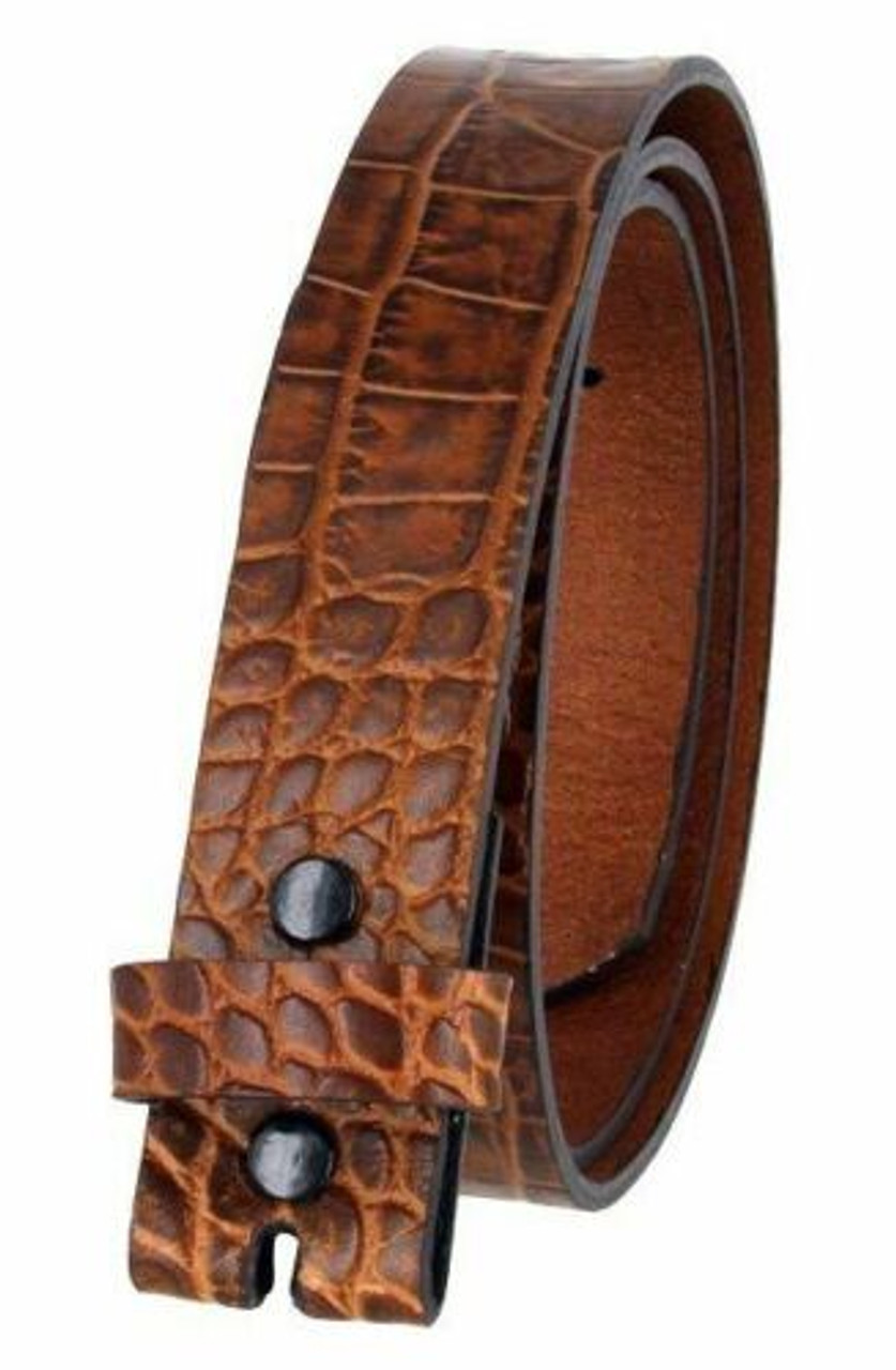 Crocodile Embossed One Piece Full Leather Belt Strap with