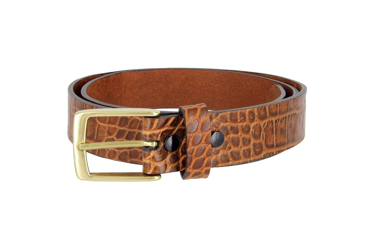 Men's Crocodile Belt Strap No Buckle | Black 1 1/8 inch 32 / 80 cm - Black | Capo Pelle