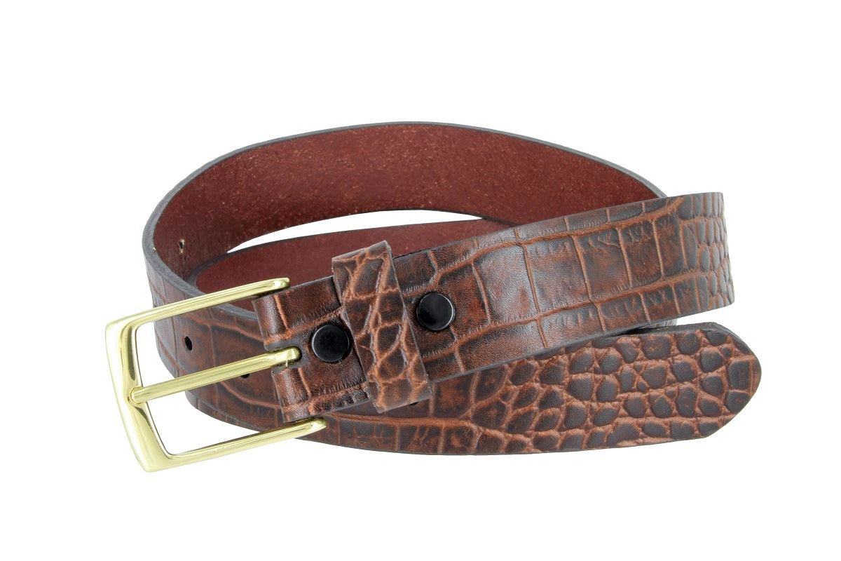 Classic Solid Brass Buckle Crocodile Embossed One Piece Full