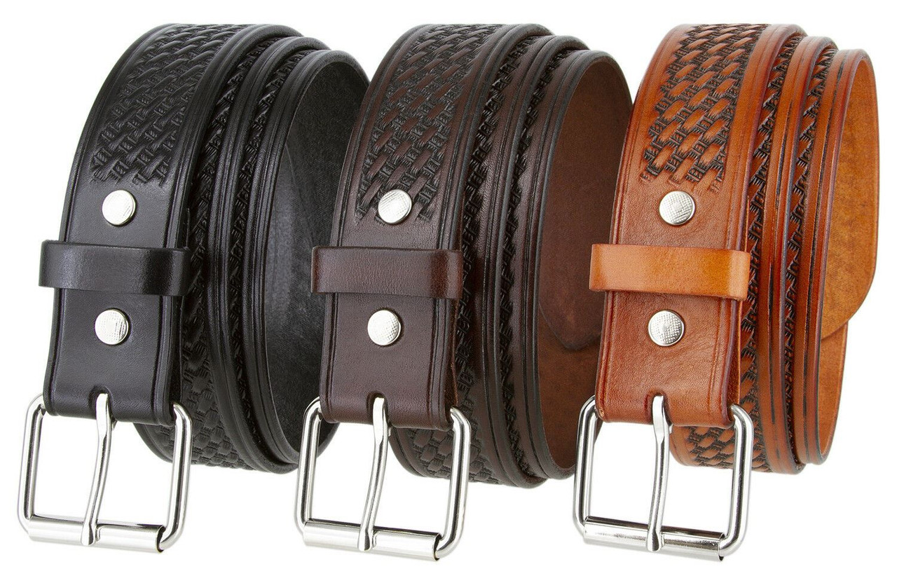 38mm Full Grain Real Leather Roller Buckle Belt - Brown