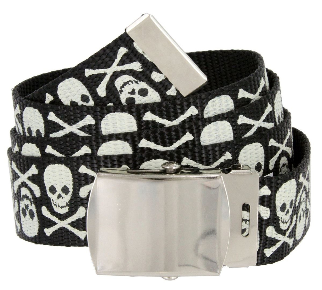 BF6273 Black Canvas Military Web Punk Belt 1-1/4(32mm) Wide- White Skull