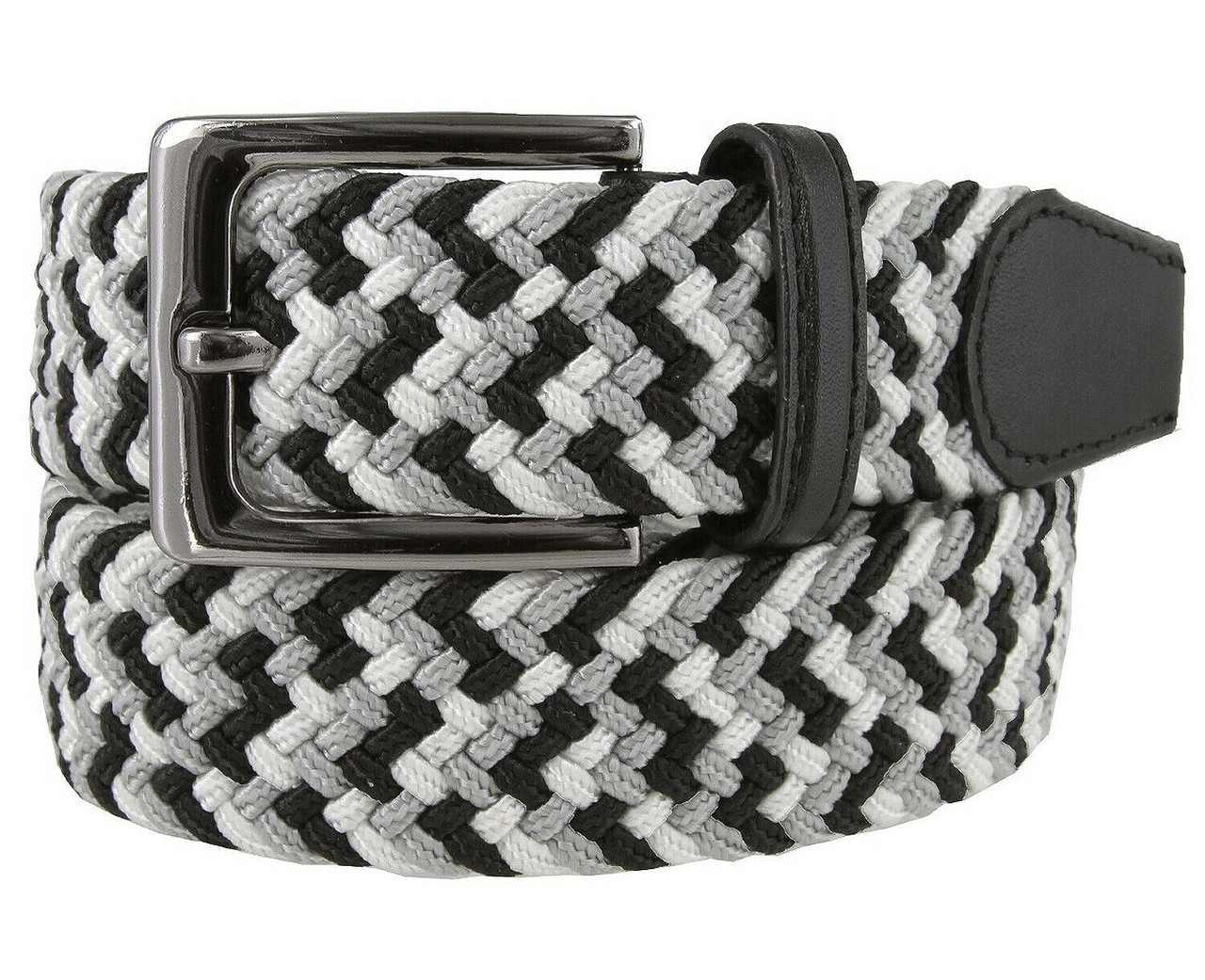 Black Braided Woven Genuine Bonded Leather Belt Silver Buckle Thin Waist  Unisex 海外 即決