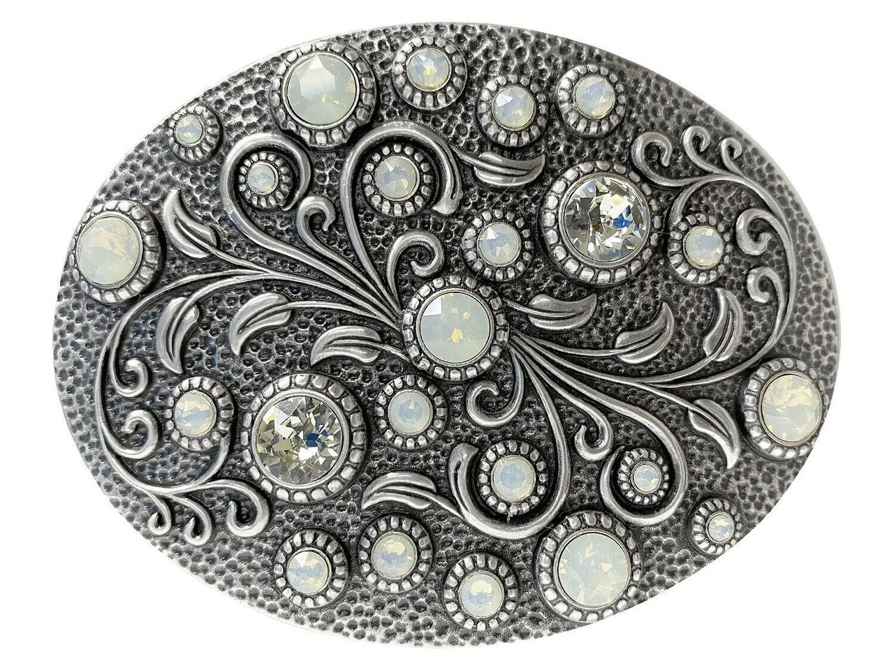 Rhinestone Crystal Belt Buckle Antique Oval Floral Engraved  display picture 2