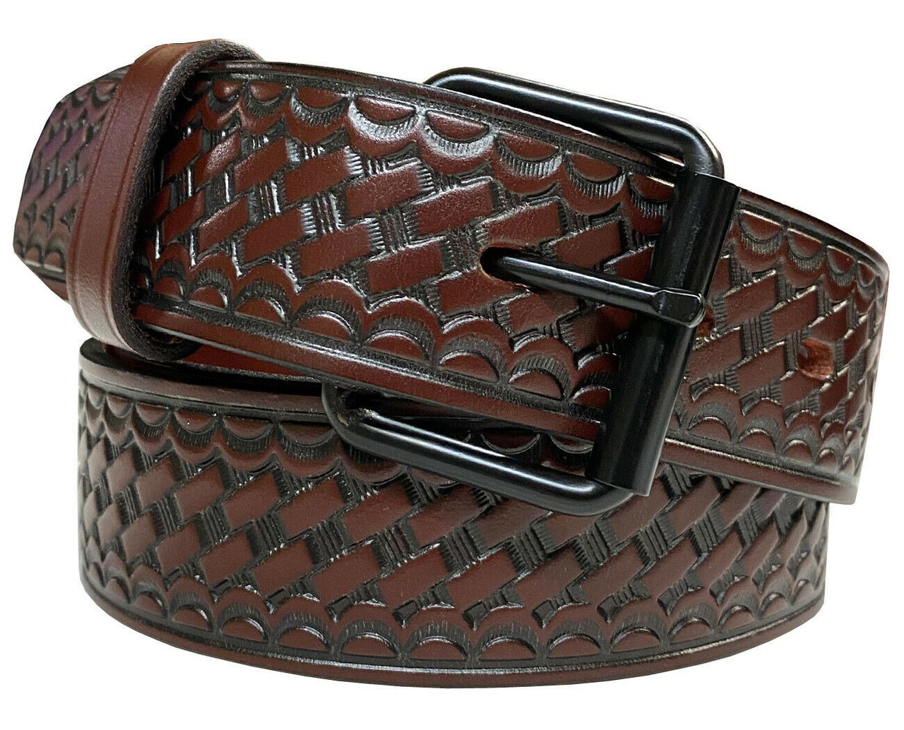 Black Roller Buckle Uniform Work Belt Basketweave One Piece Full