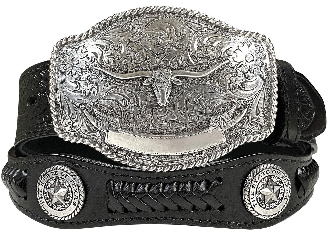 Western Style Star Trophy Belt Buckle with Antique Nickel Texas Sheriff  Concho