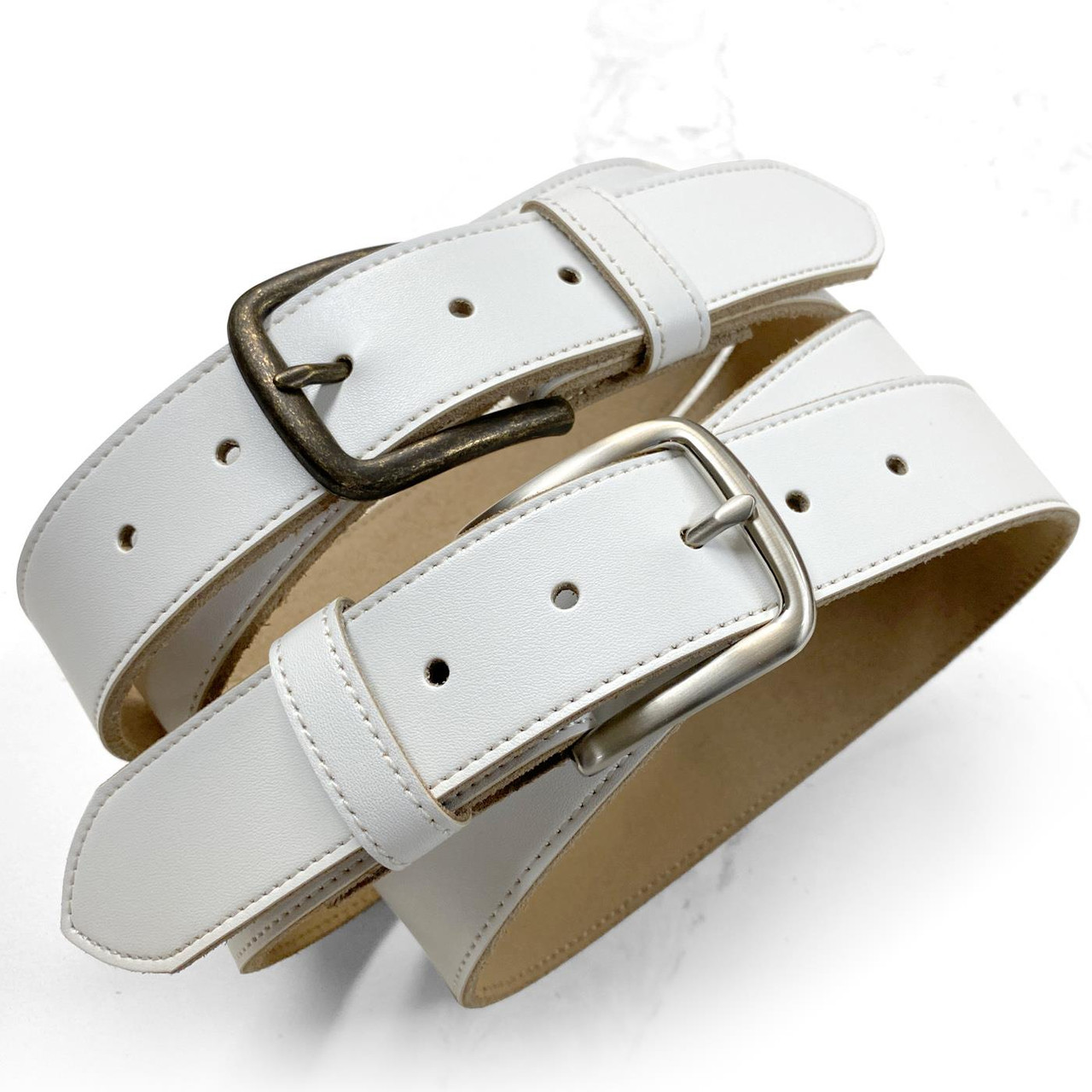 Mutimer COWHIDE BELT L/XL 牛革ベルト 白 ホワイト Classic Buckle White Belt Genuine Cowhide Leather Casual Jean Belt
