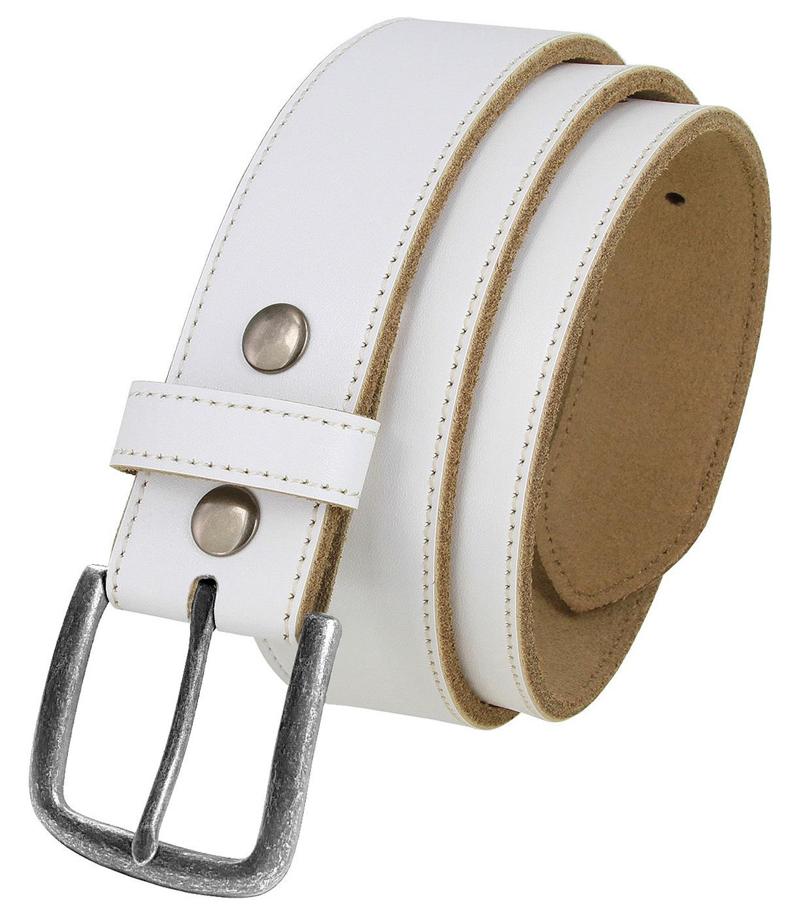 Classic Buckle White Belt Genuine Cowhide Leather Casual Jean Belt