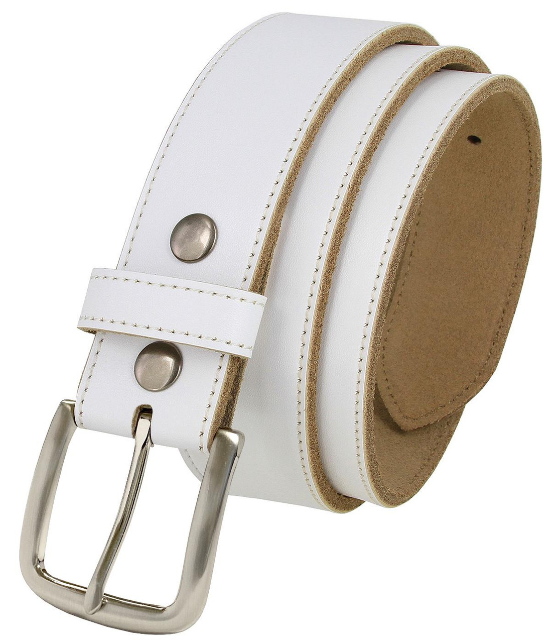 Classic Buckle White Belt Genuine Cowhide Leather Casual Jean Belt