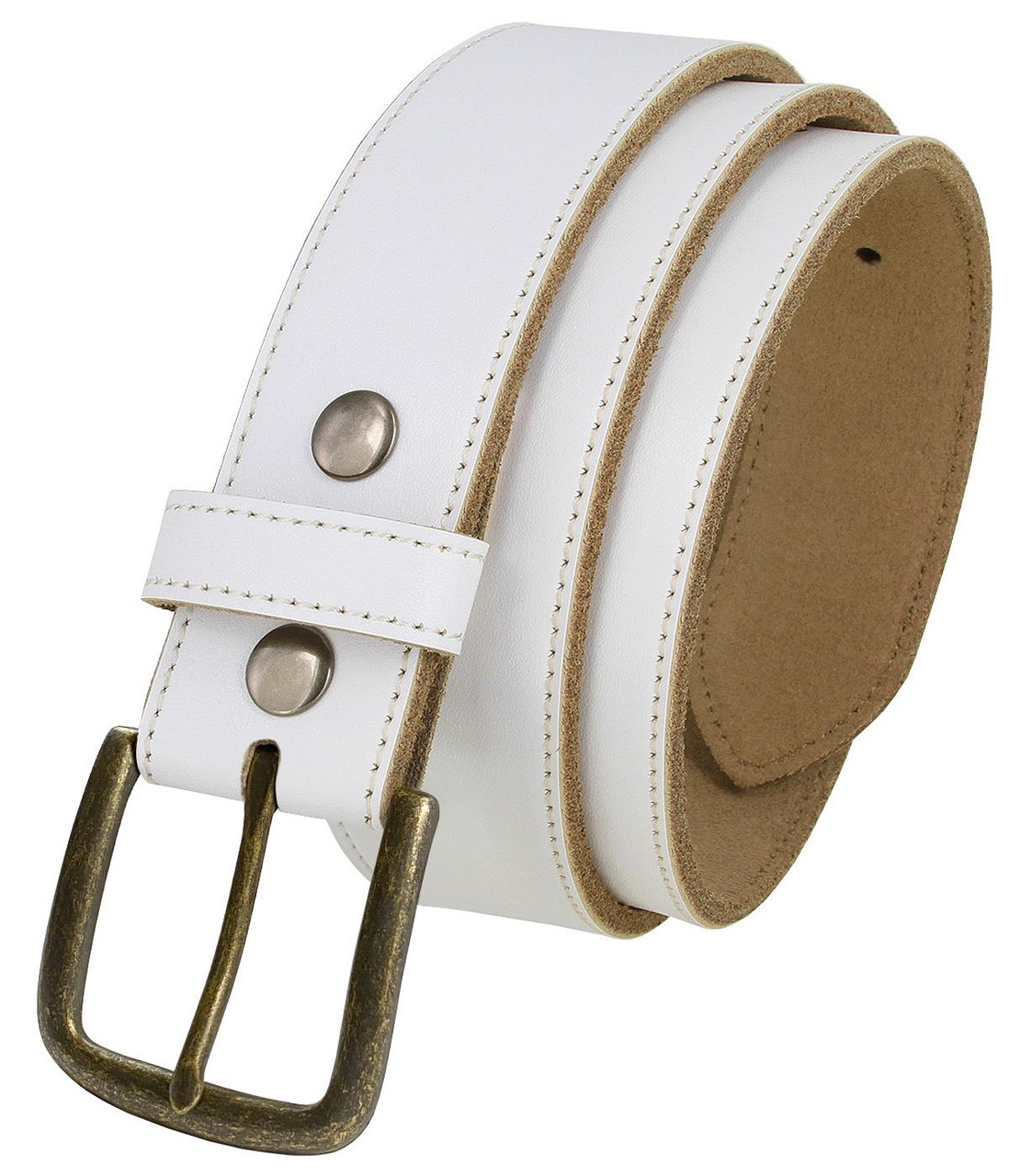Classic Buckle White Belt Genuine Cowhide Leather Casual Jean Belt