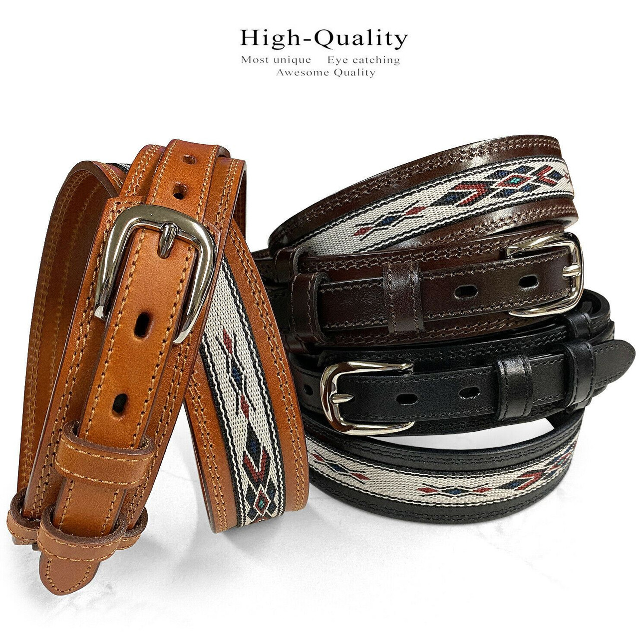3D craft diamond pattern belt leather casual men's belt