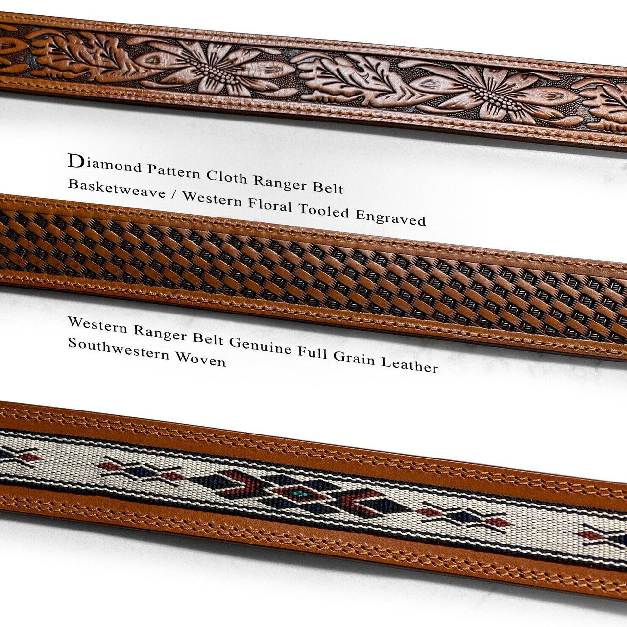 Genuine Full Grain Leather Southwestern Woven Diamond