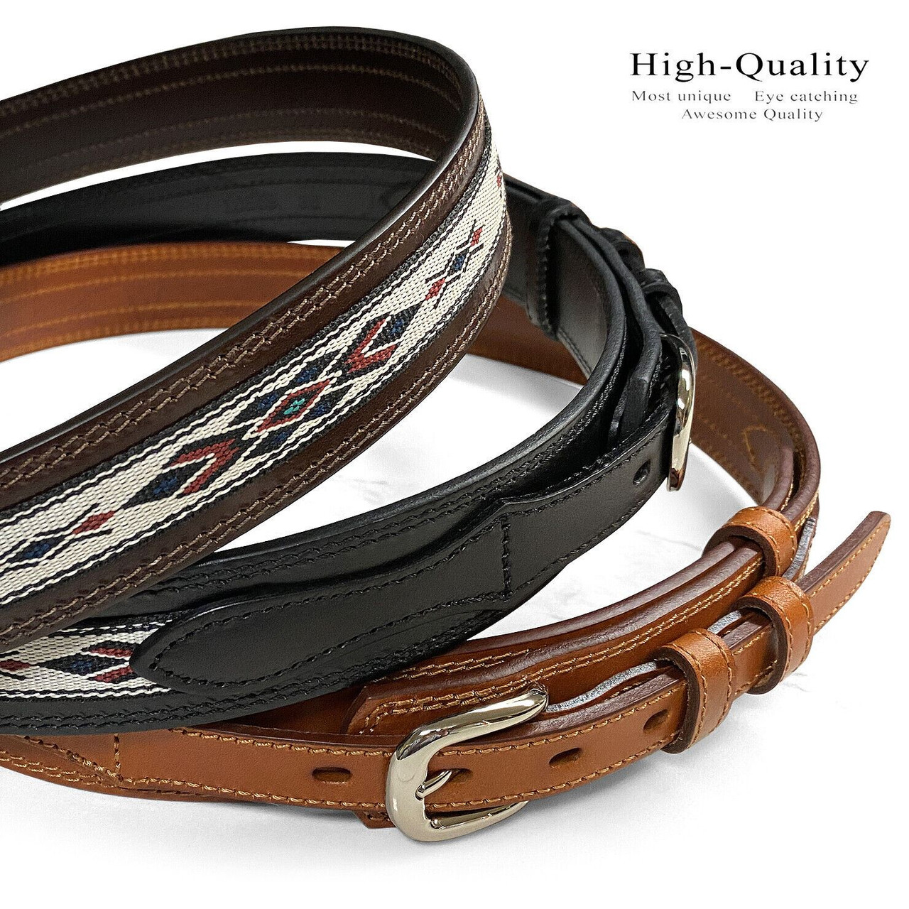 Genuine Full Grain Leather Southwestern Woven Diamond Pattern