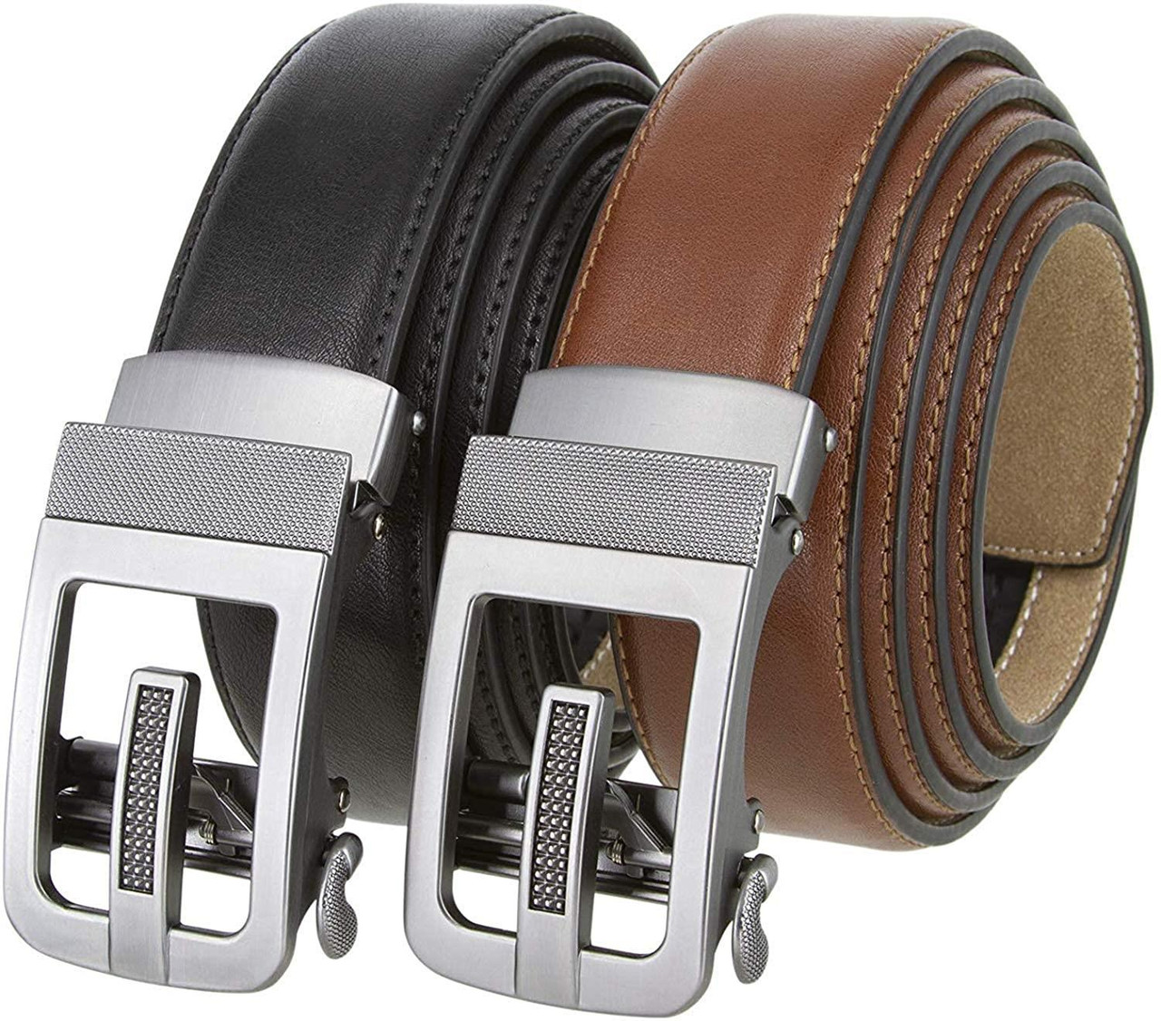 352063 Men's Slide Ratchet Belt Leather Casual Dress Belt 1-3/8