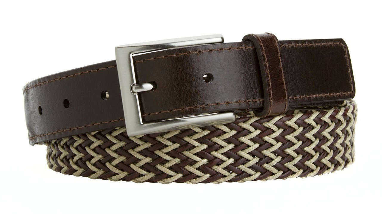 Lejon Made in USA Belt Men's Casual Woven Braided Polyester Leather Belt  1-1/4