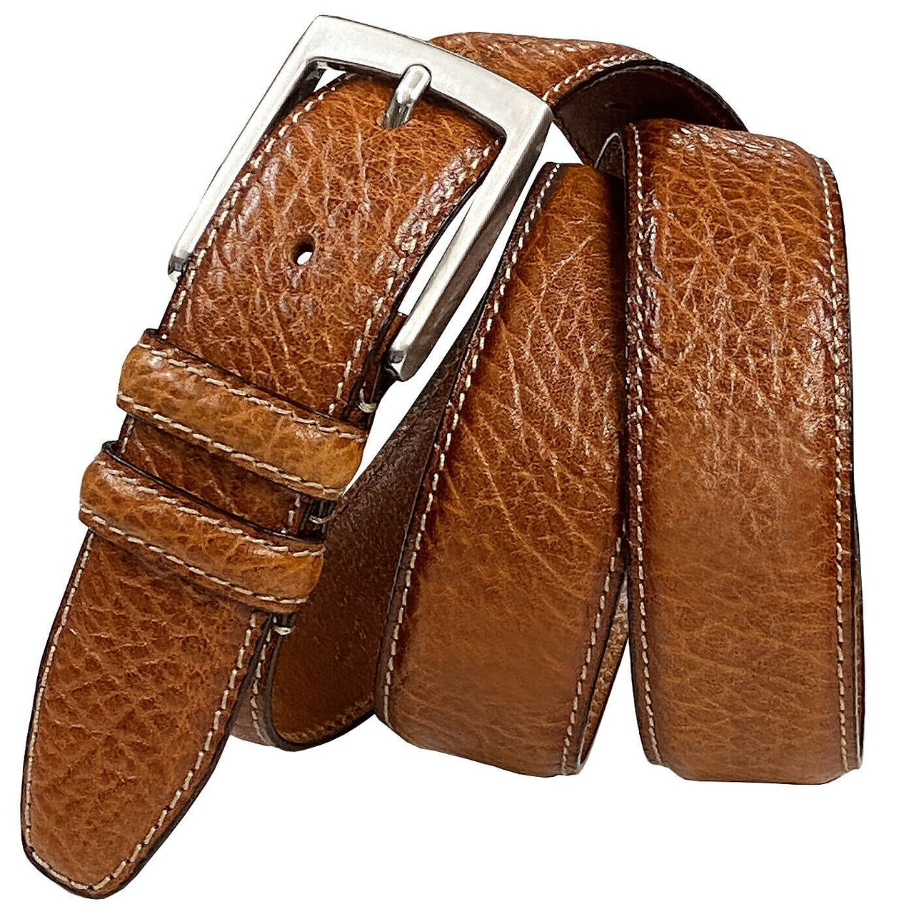 Men's Reversible Belt Gold Buckle Genuine Leather Dress Casual Belt  1-3/8(35mm) Wide