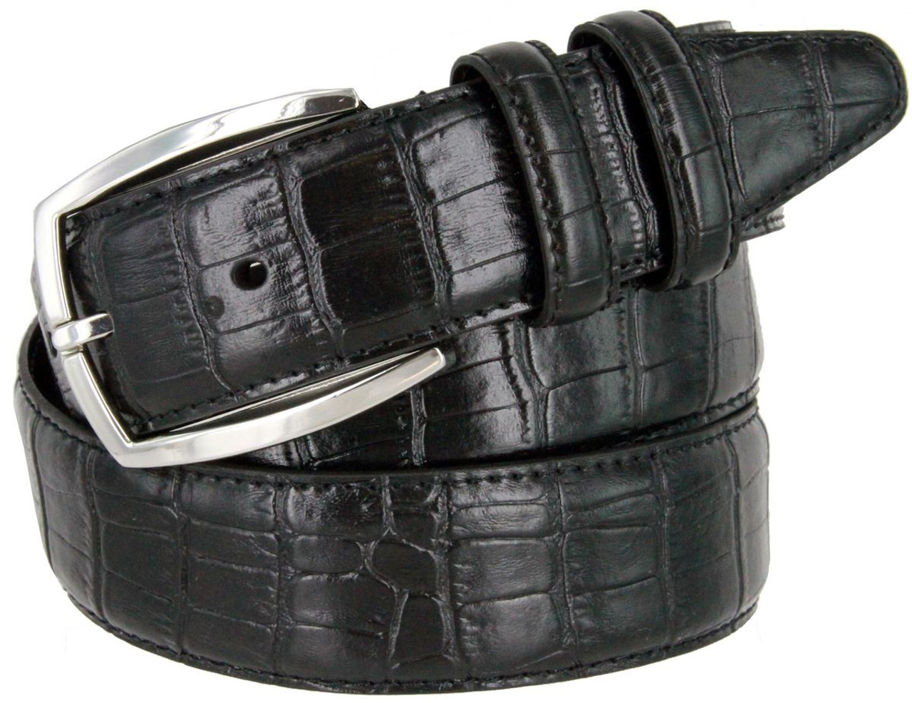 Alligator Embossed Italian Calfskin Leather Dress Casual Belt 1-3/8