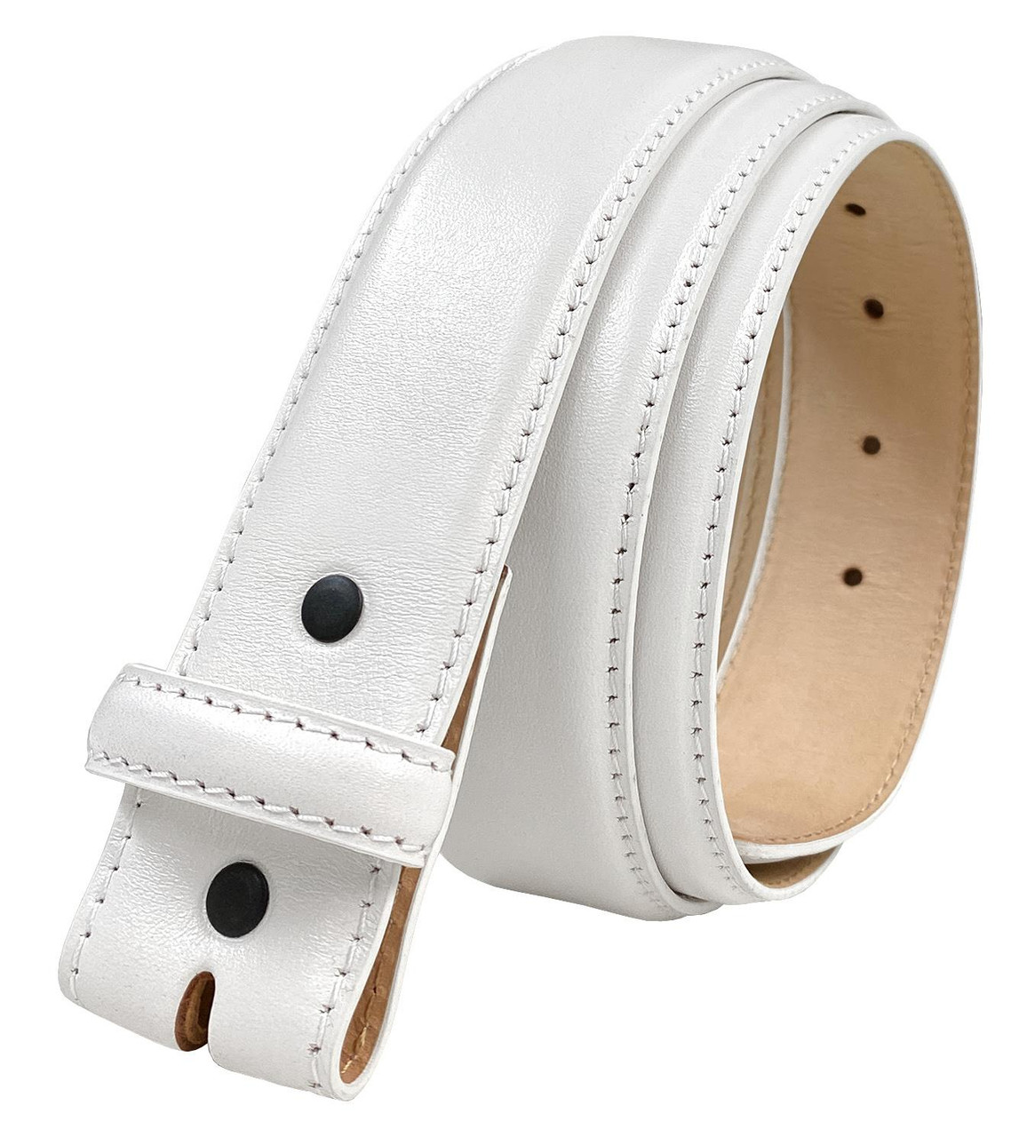 Genuine Full-Grain Cowhide Leather Dress Belt Strap with Snaps 1-1