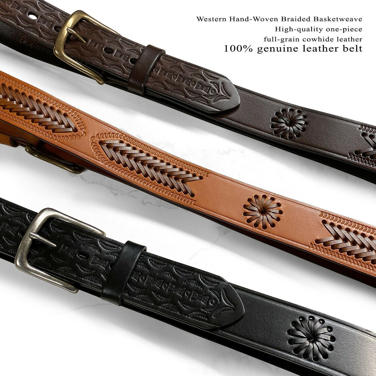 2287 Western Hand-Woven Braided Basketweave Genuine Full