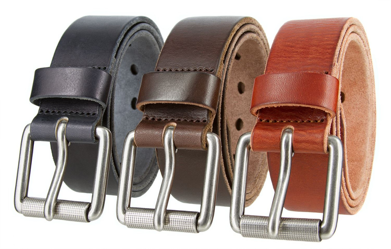 Antique Roller Buckle Genuine Full Grain Leather Casual Jean Belt