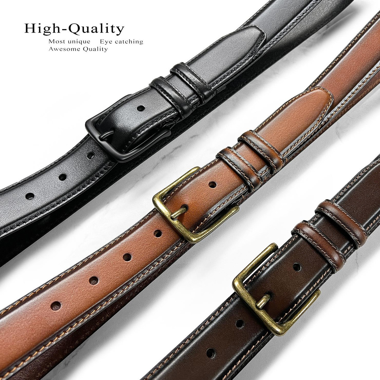 301012 Men's Belt Genuine Leather Casual Dress Belt 1-3/8