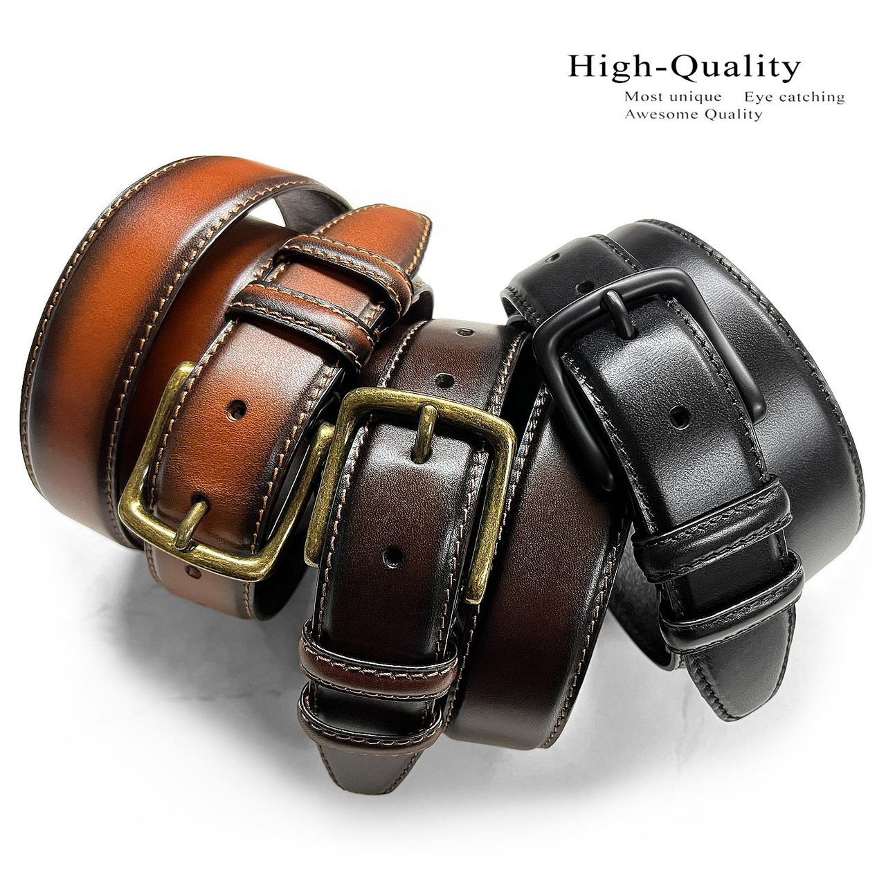 Reversible Dress Belt Strap Replacement Genuine Leather 1-1/8(30mm) & 1-3/8(35mm) Wide