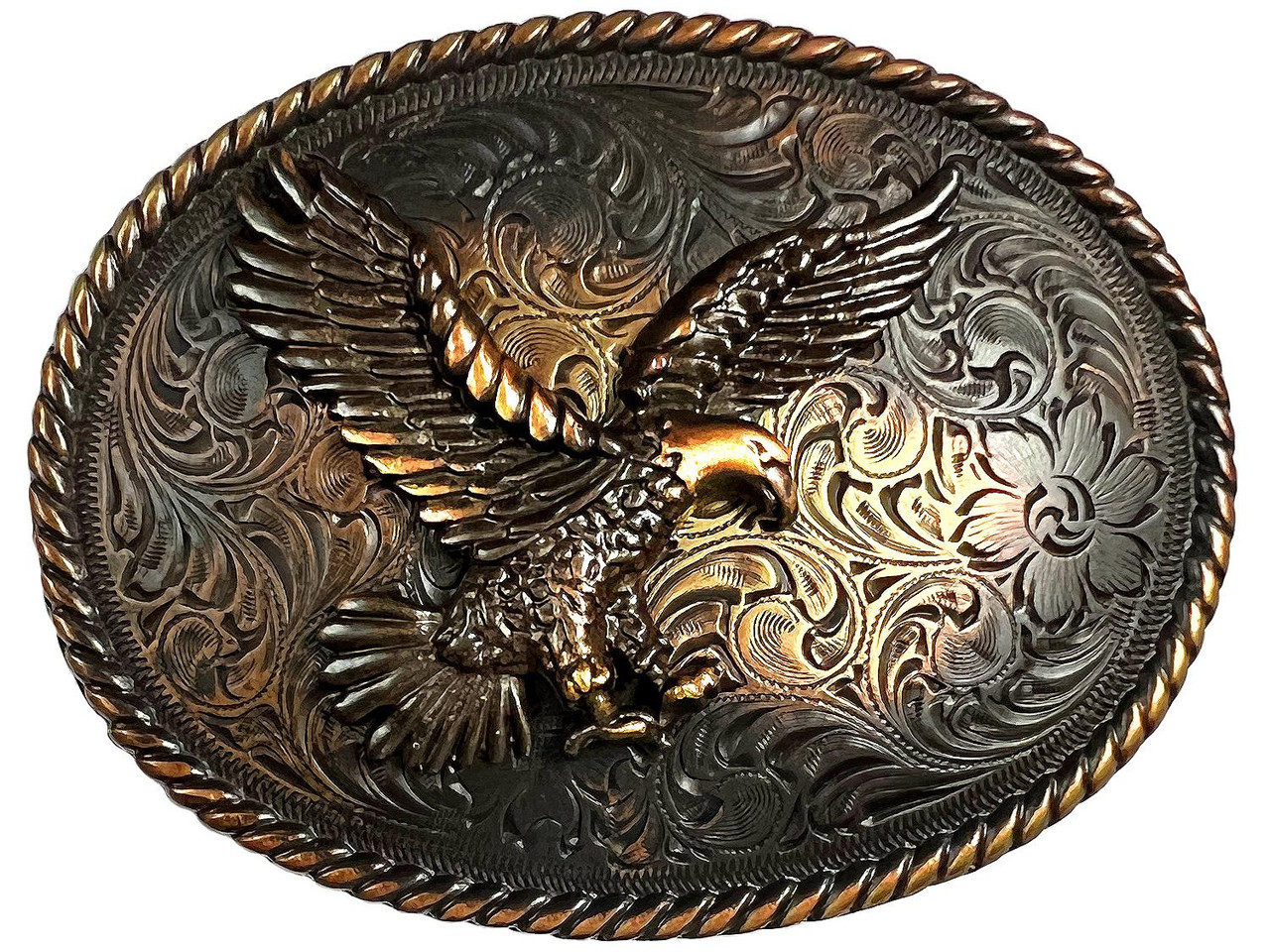 Vintage Sterling Silver Brass Appliqué Eagle Belt Buckle