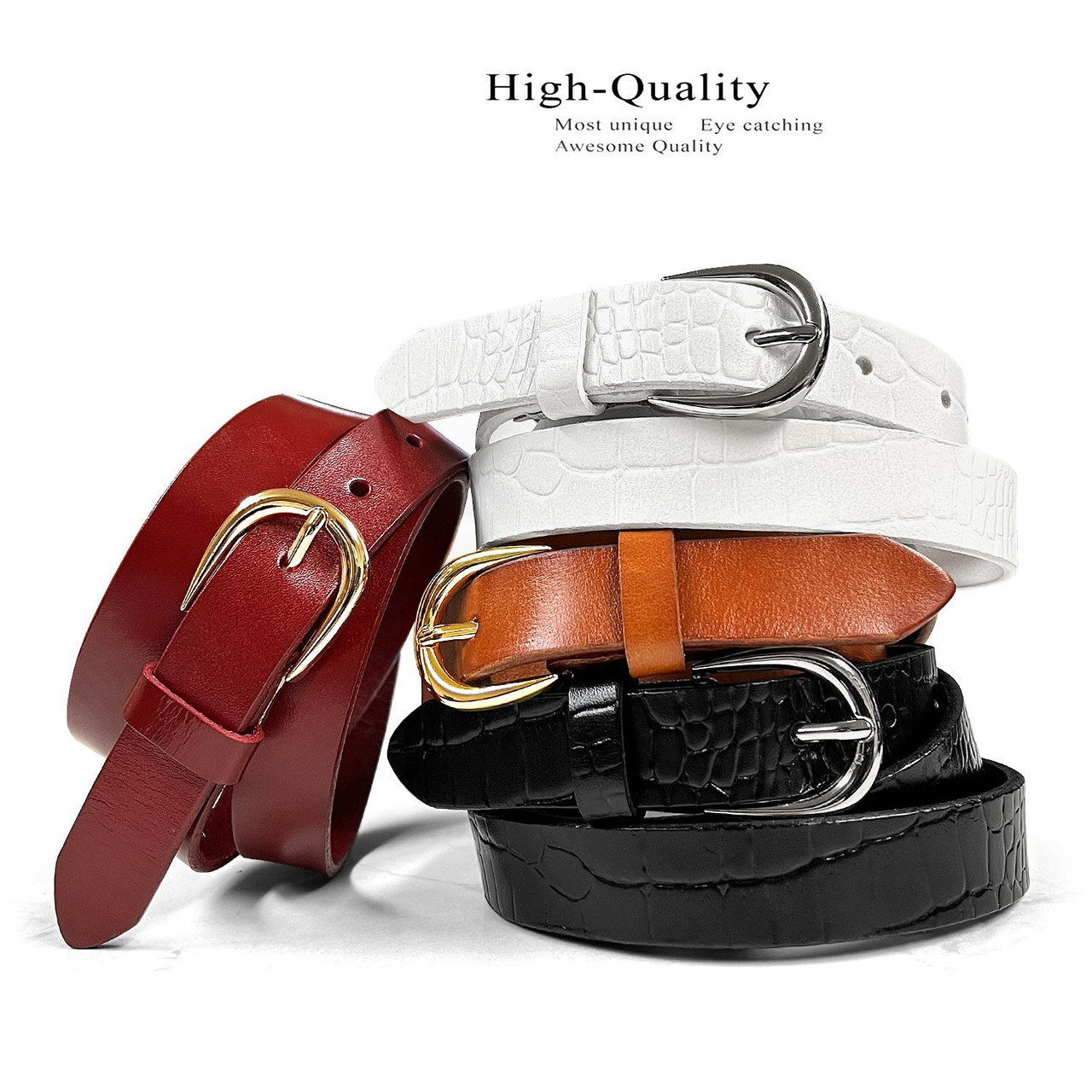 Women's Dress Belts 100% One Piece Full Grain Genuine Leather 