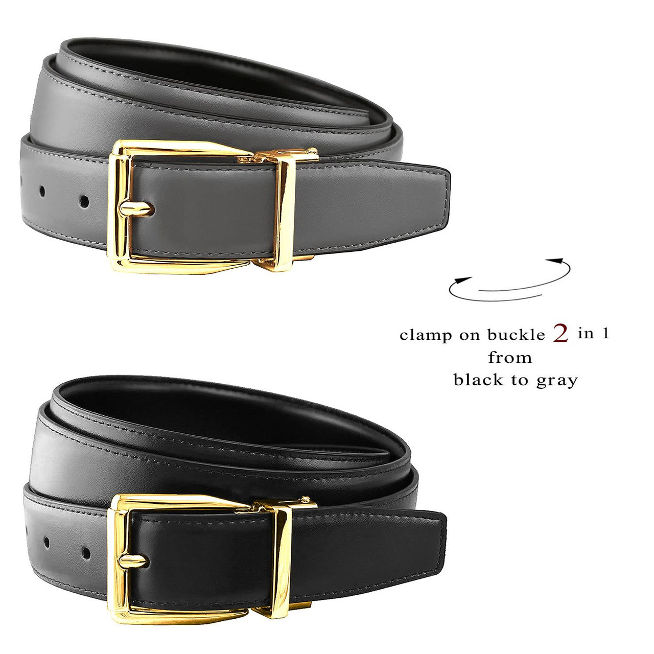 Men's Reversible Belt Gold Buckle Genuine Leather Dress Casual Belt  1-3/8(35mm) Wide 