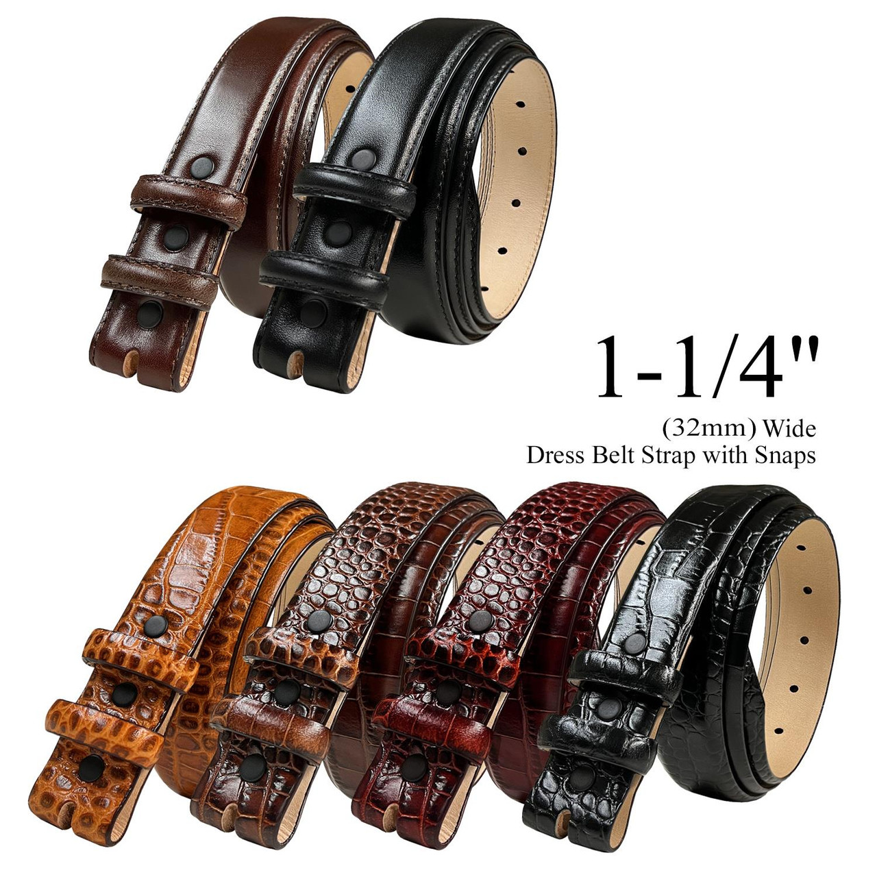 Italian Calfskin Genuine Leather Dress Belt Strap with Snaps 1-1/4(32mm)  Wide - Belts.com