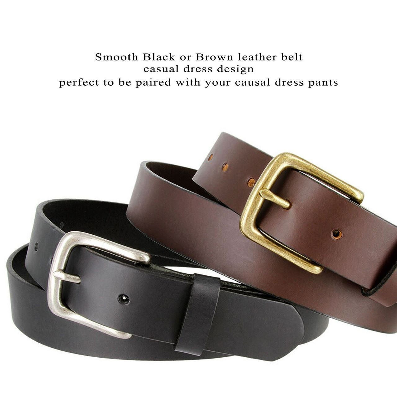 Male Retro Cowskin Genuine Leather Belt for Men Casual Metal Buckle Mens  Belt Jeans Belt (Size : 42in/105cm, Color : Black)