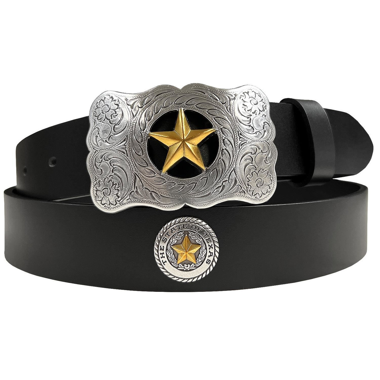 New Black Leather Western Belt With Bright Silver Metal 3 