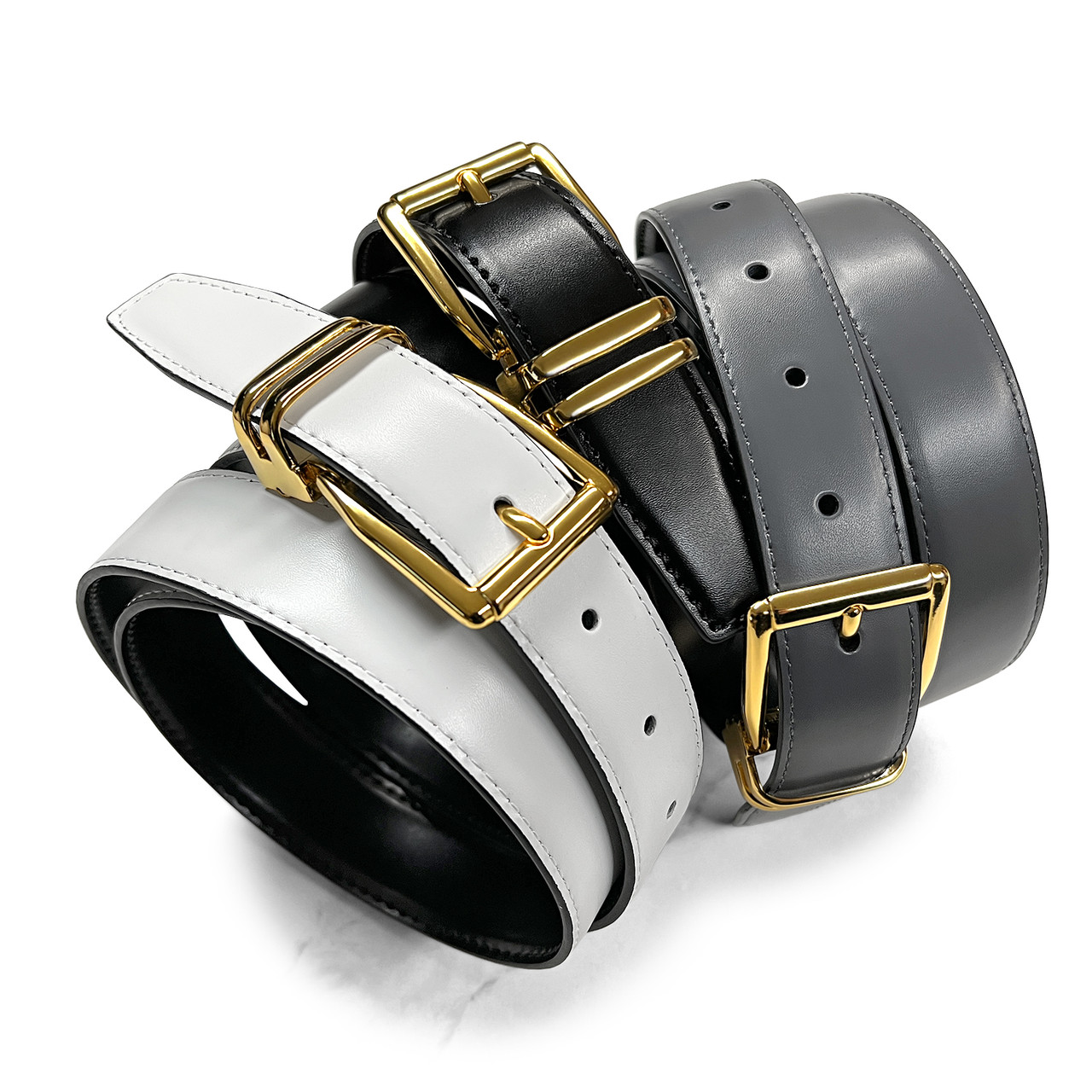Classic Gold Buckle Reversible Belt Genuine Leather Dress Casual Belt  1-1/8(30mm) Wide