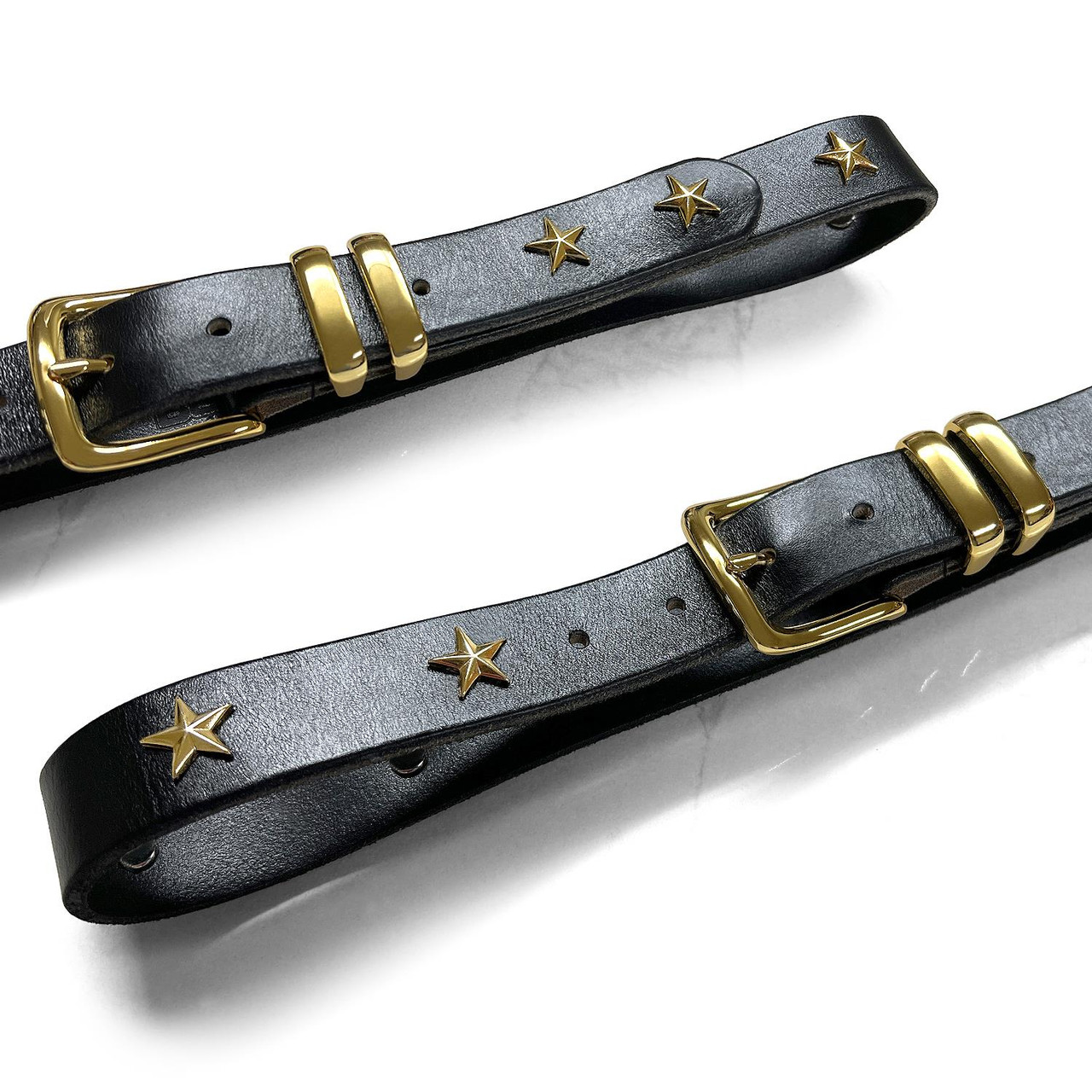 Punk Belt Gold Star Conchos Genuine Full Grain One Piece Leather 