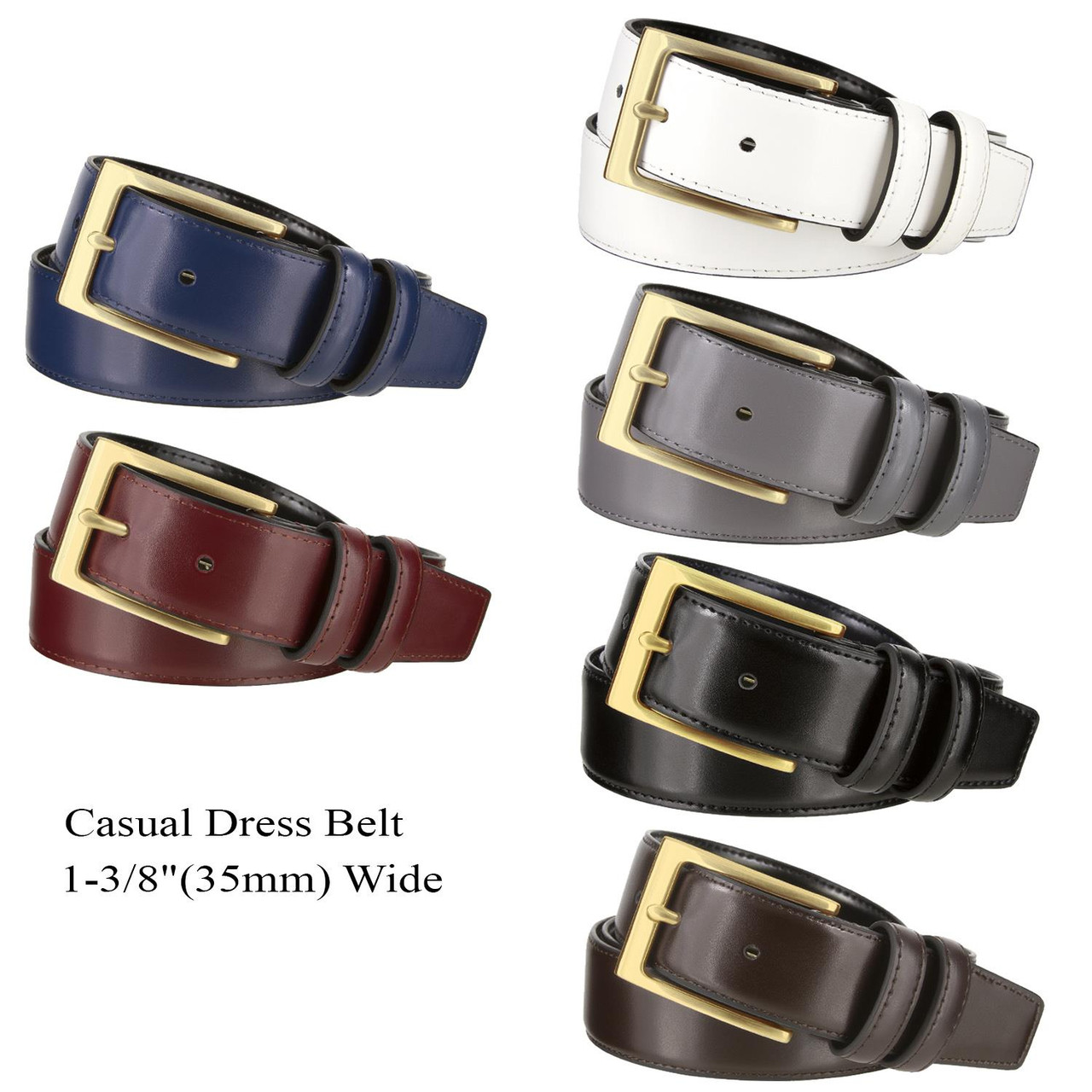 Men's Reversible Belt Gold Buckle Genuine Leather Dress Casual