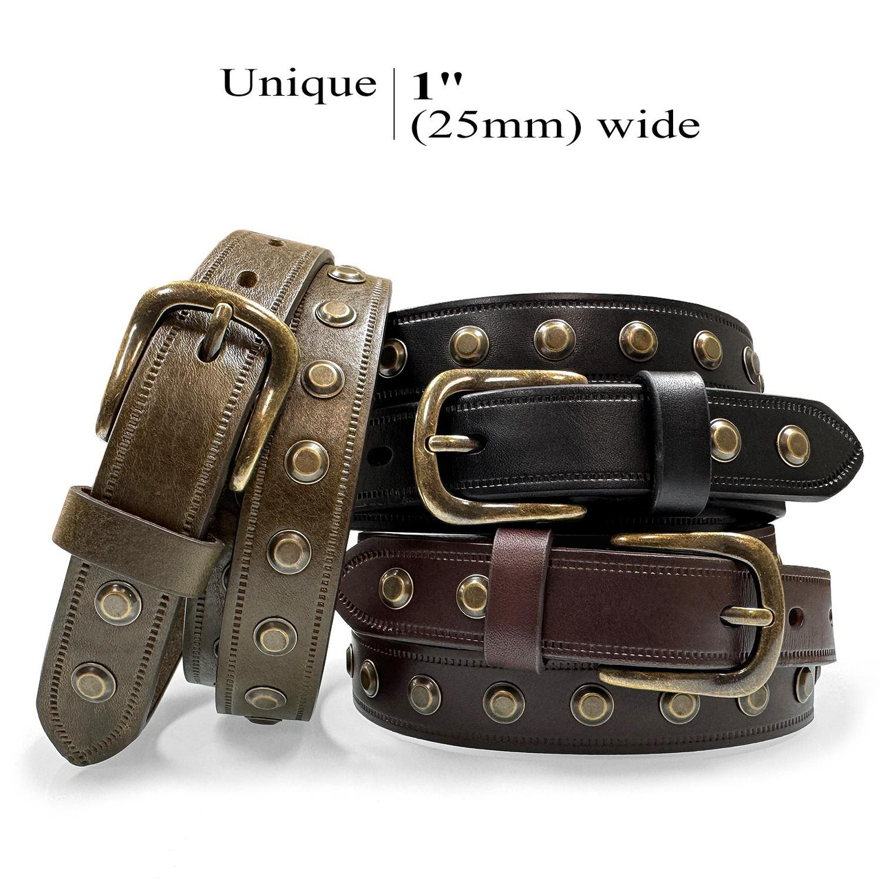 One Piece 100% Genuine Leather Belts for Women Studded Punk Dress 