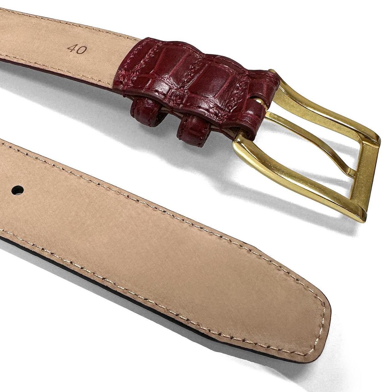 Men's Gold Buckle Genuine Leather Alligator Embossed Dress Belt 1