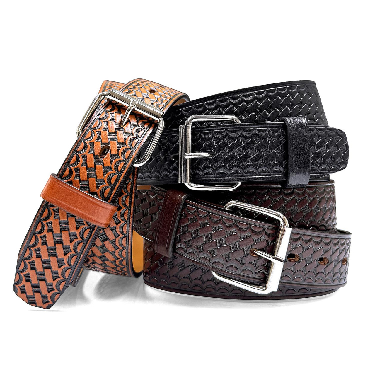 Nickel Roller Buckle Uniform Work Belt Basketweave One Piece Full