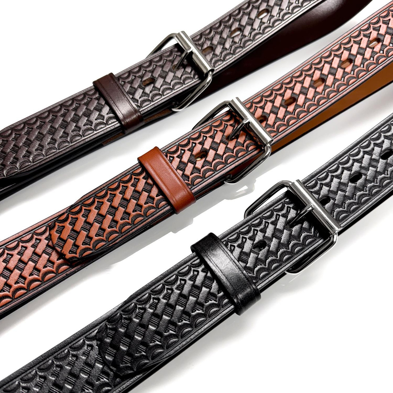 Leather Work Belt Adjustable Perforated Roller Buckle Small Nickel Roller Buckle Uniform Work Belt Basketweave One Piece  main image 4