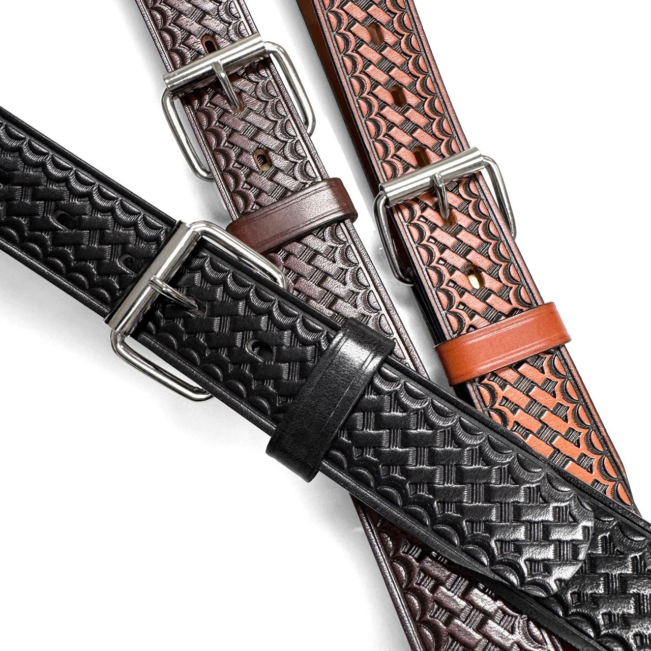 Nickel Roller Buckle Uniform Work Belt Basketweave One Piece Full