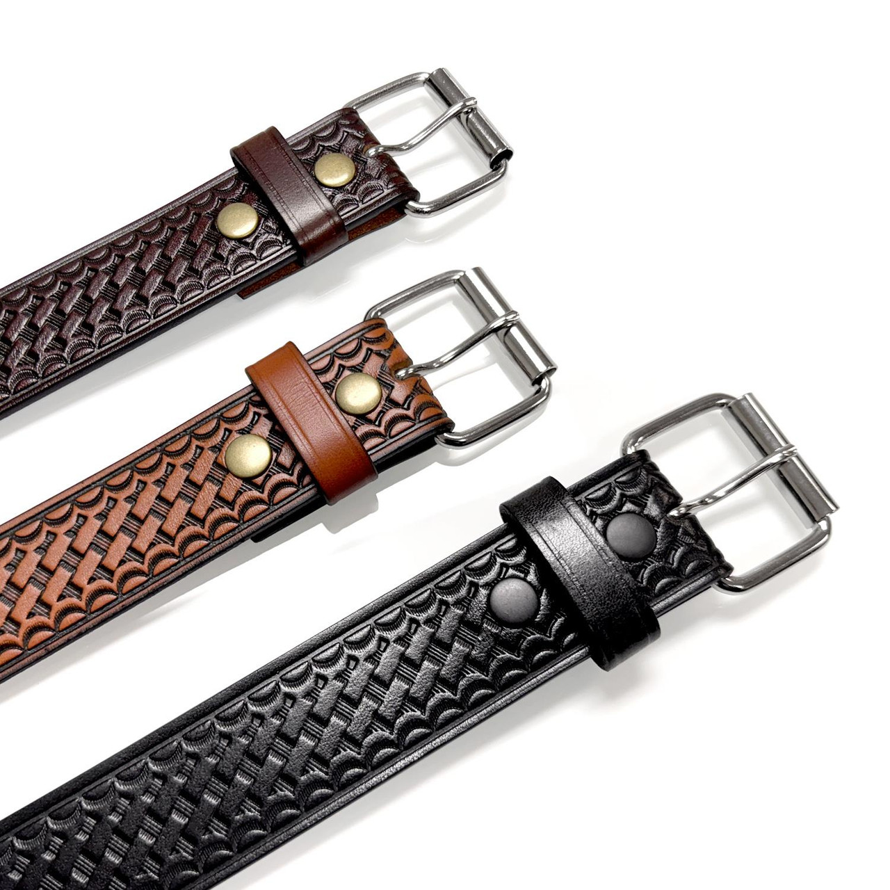 Nickel Roller Buckle Uniform Work Belt Basketweave One Piece Full