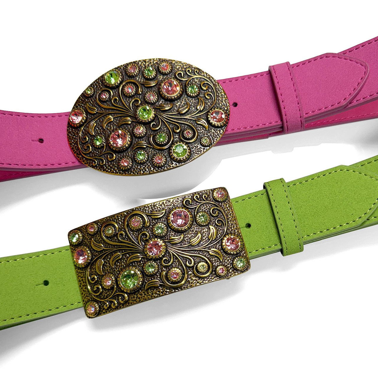 Rhinestone Crystal Antique Brass Oval Floral Engraved 