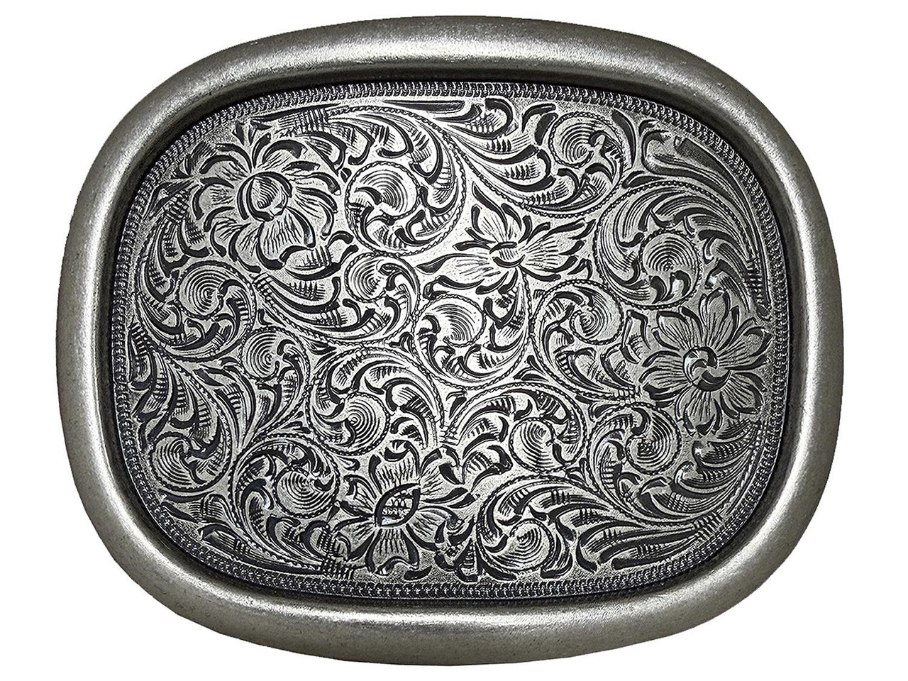 C242 ANR Oval Raised Edge Buckle Floral Scroll Engraved  display picture 3