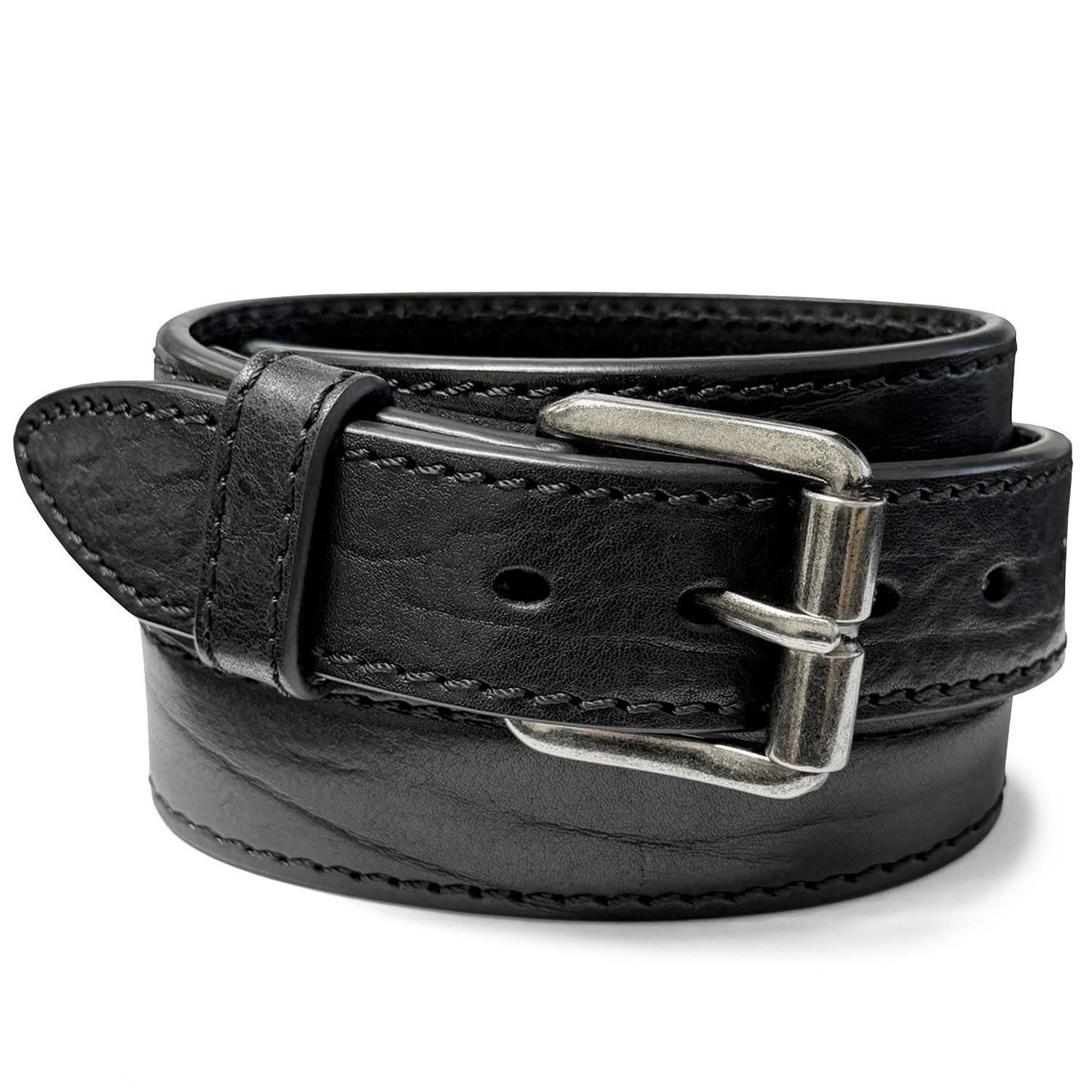 Machine by Bassico Vintage Black Leather Belt 38” Unisex 2-Layer Thick Spain VG Raspini Firenze Vintage 80s Genuine Amber Color Crocodile  main image 4