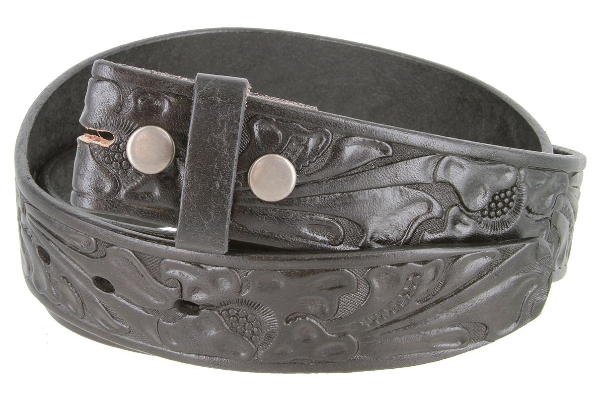 3562 Full Grain Leather Floral Embossed Belt Strap 1-1/2  display picture 3