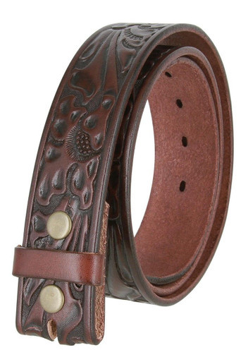 3562 Full Grain Leather Floral Embossed Belt Strap 1-1/2  display picture 2