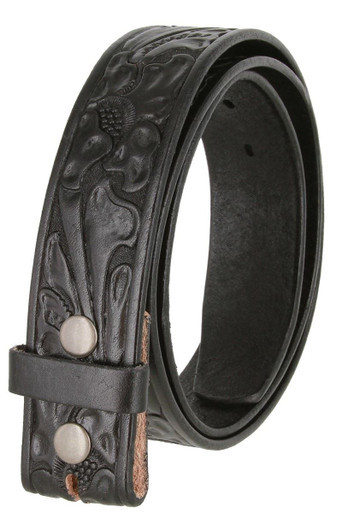 Sundance Black Embossed Floral Belt Made In Italy Leather Small Handmade Black Floral Embossed Leather Belt, Italian Veg Tan  main image 4